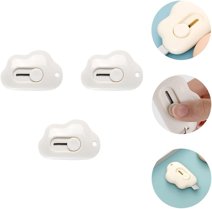 DOITOOL 3 Pieces Mini Utility Knives Cloud Shaped Box Cutter Mini Retractable Letter Opener Envelope Slitter Carton Opener Box Cutter with Hanging Hole for Office and Home Use