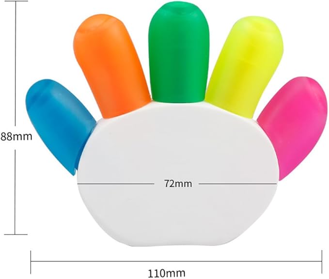 Creative 5 Color in 1 Hands Shape Highlighter Marker, Multicolor Fluorescent Highlighter Pens for Coloring Book, Journal Planner and Note Taking, etc.