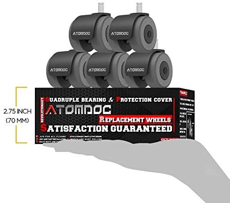 Office Chair Caster Wheels by ATOMDOC, 2" Newly Revolutionary Quadruple Ball Bearing Design,Heavy Duty & Safe Protection for All Floors Including Hardwood, Set of 5
