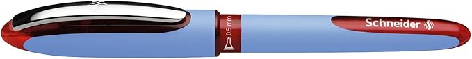 Schneider One Hybrid N Rollerball Pen, 0.5 mm Hybrid Needle Tip, Light Blue Barrel, Red Ink, Box of 10 Pens (183502)