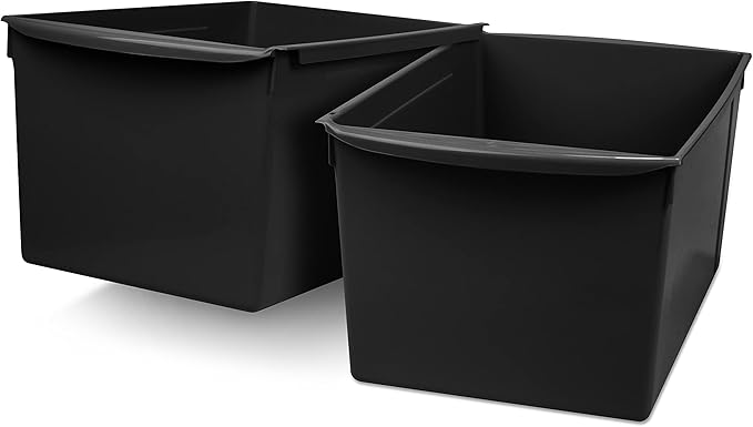 Storex Extra-Large Book Bin, Interlocking Plastic Organizer for Home, Office and Classroom, Black, 1-Pack (71130A06C)
