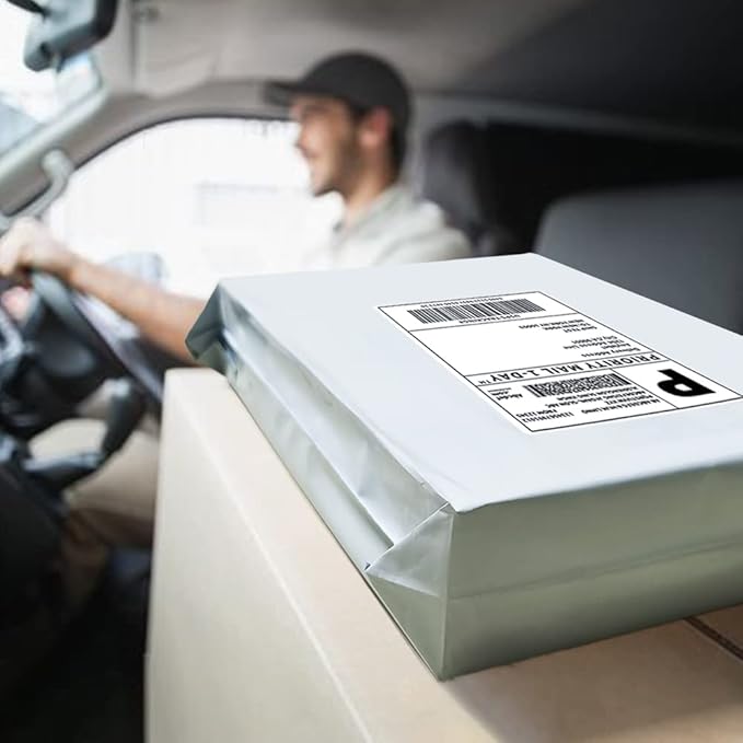 POLYSELLS 500 pcs 12x15.5 Inches White x Silver Poly Mailers Shipping Envelopes, Strong Adhesive Sealing, Waterproof, and Tear-resistant Postal Mailing Bags for Clothing, Books, and Accessories