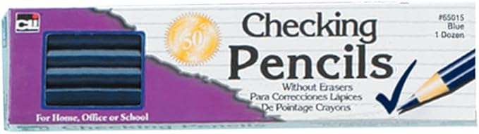 Charles Leonard Checking Pencil, Blue Colored Lead with Eraser, 12/box (65015)