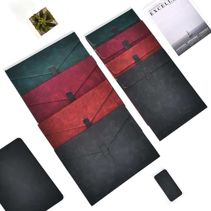 Red Leather File Folder Letter Size, File Organizer, Important Document Folders with Pockets, Document Organizer, Laptop Sleeve Notebook Case, Paper Storage, A4 Envelopes Filing Folder