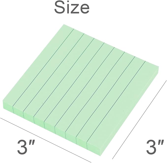 Vanpad Lined Sticky Notes 3x3 Inches, Light Green Ruled Self-Stick Pads, Easy to Post for Home, Office, Notebook, 8 Pads/Pack