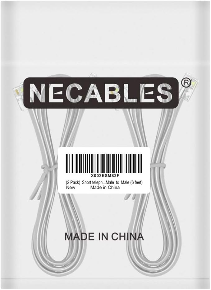 NECABLES 2Pack Phone Cord 6ft Telephone Cord Phone Cable RJ11 6P4C Male to Male for Landline Phone and Fax - 6 Feet