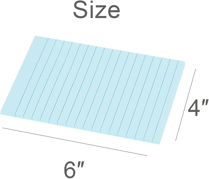 Vanpad Lined Sticky Notes 4X6 in Light Blue Ruled Stickies Super Sticking Power Memo Pads Strong Adhesive, 6 Pads/Pack, 45 Sheets/pad