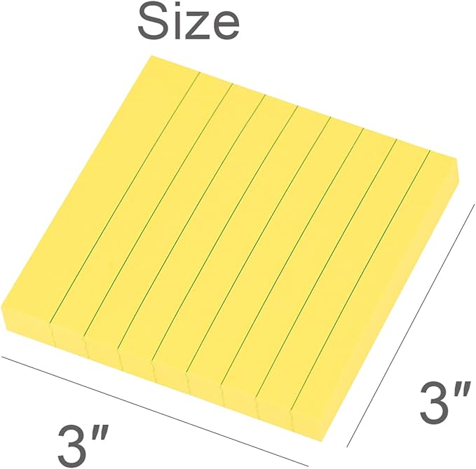 Vanpad Lined Sticky Notes 3x3 Inches, Bright Orange Ruled Self-Stick Pads, Easy to Post for Home, Office, Notebook, 8 Pads/Pack