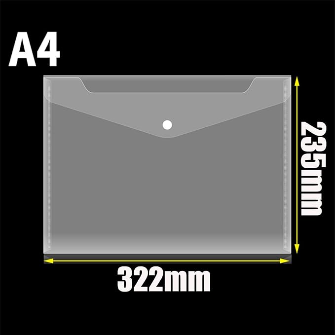 Clear Document Folders Transparent Filing Envelopes Waterproof Plastic Envelopes File Holder Filing Document Poly Envelope with Snap Button Closure for A4 Letter Paper Size (5 Pcs)