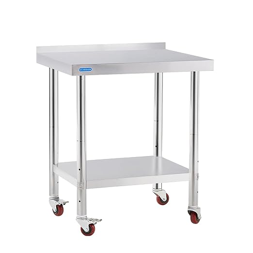 Stainless Steel Table for Prep & Work with 4 Caster Wheels with Backsplash 24 x 30 NSF Metal Commercial Kitchen Adjustable Under Shelf Worktable for Restaurant Home Outdoor