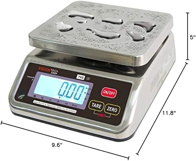TVS Portion control Stainless steel Washdown Scale, Lb/Oz/Kg/g Switchable, Low Profile Design, 60lb Capacity, 0.01lb Readability, Single Display, NTEP Legal for Trade Coc #19-058