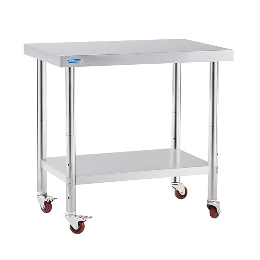 Stainless Steel Table for Prep & Work with 4 Caster Wheels with Undershelf 24 x 36 NSF Metal Commercial Kitchen Adjustable Undershelf Worktable for Restaurant Home Outdoor