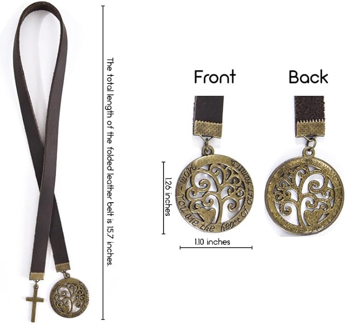 Bookmarks, Handmade Retro Cross Tree of Life Bible Bookmark with Long Leather Straps, Christian Saint Book Mark, Ideal Christian Gift (Style 15)