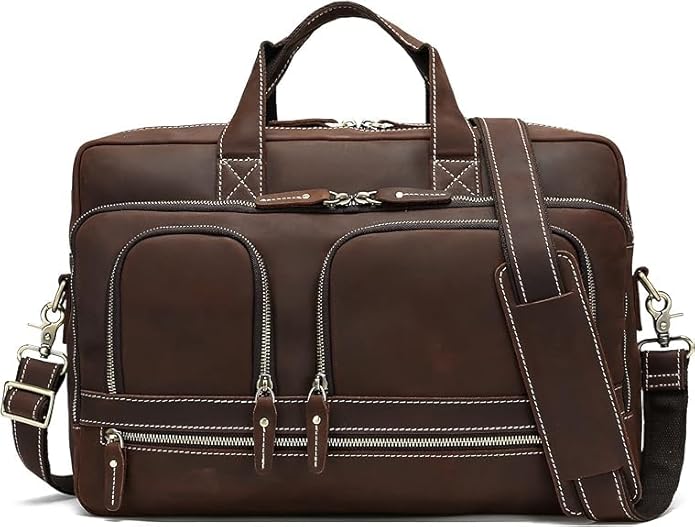 Full Grain 17.3" Leather Briefcase Messenger Laptop Bag For Men