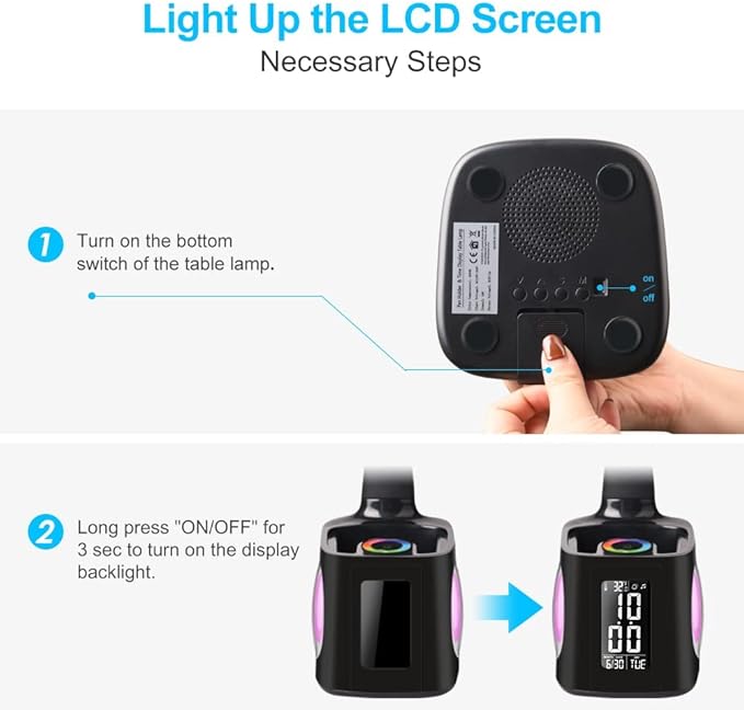 LED Desk Lamp with Clock,Color Changing Nightlight,Study Lamp with Pen Holder,Desk Light with USB Charger,Table Light for Home,Office,Gift for Kids,Students,Women,Black