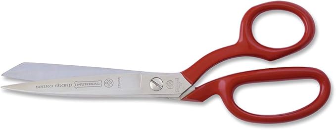 Mundial 8" Industrial Forged Bent Trimmer Dressmaker Scissors - Nickel-Plated Carbon Steel with Ergonomic Red Handles for Precision Cutting