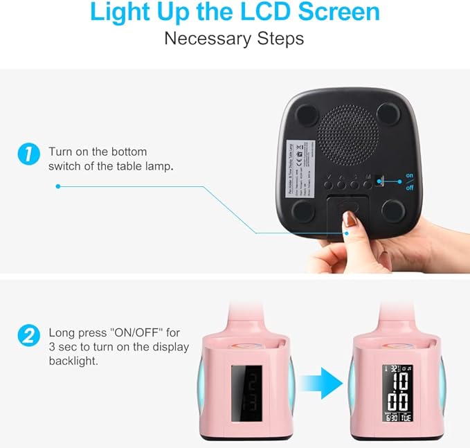 LED Desk Lamp with Clock,Color Changing Nightlight,Study Lamp with Pen Holder,Desk Light with USB Charger,Table Light for Home,Office,Bedroom,Gift for Kids,Students,Women,Pink