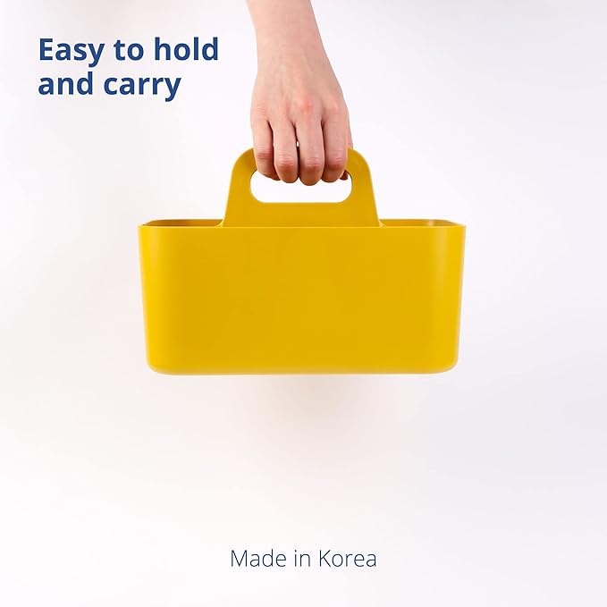 BLUE GINKGO Stackable Organizer Caddy – Korean-Made Portable Tote for Bathroom, Office, Crafts, or School Supplies (Rectangle, Yellow)