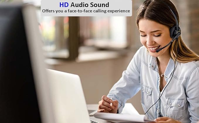 Office Telephone Headset with Noise Cancelling Mic RJ9 U10P Bottom Cable Compatible with Landline Desk Phones Polycom VVX, Avaya Digital, Fanvil, AudioCodes and Many More