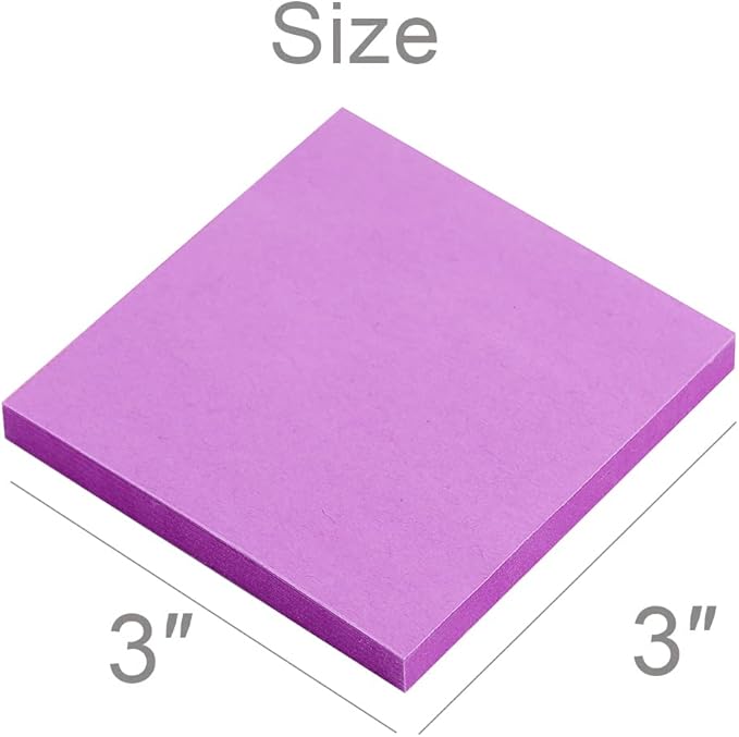 Vanpad Sticky Notes 3x3 Inches,Bright Purple Self-Stick Pads, Easy to Post for Home, Office, Notebook, 8 Pads/Pack