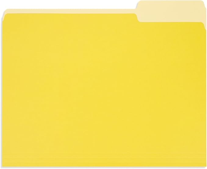 100 Blue Summit Supplies Yellow File Folders – Letter Size, 1/3 Cut Assorted Top Tabs, Durable 11pt Paper, Two Tone Yellow Folders, Bulk 100 Pack for Office and School