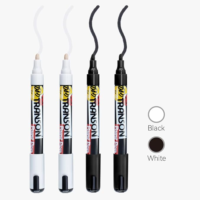 TRANSON 2 Black and 2 White Paint Markers for Fabric Rock Craft Diy Painting Medium Tip Oil Based Waterproof