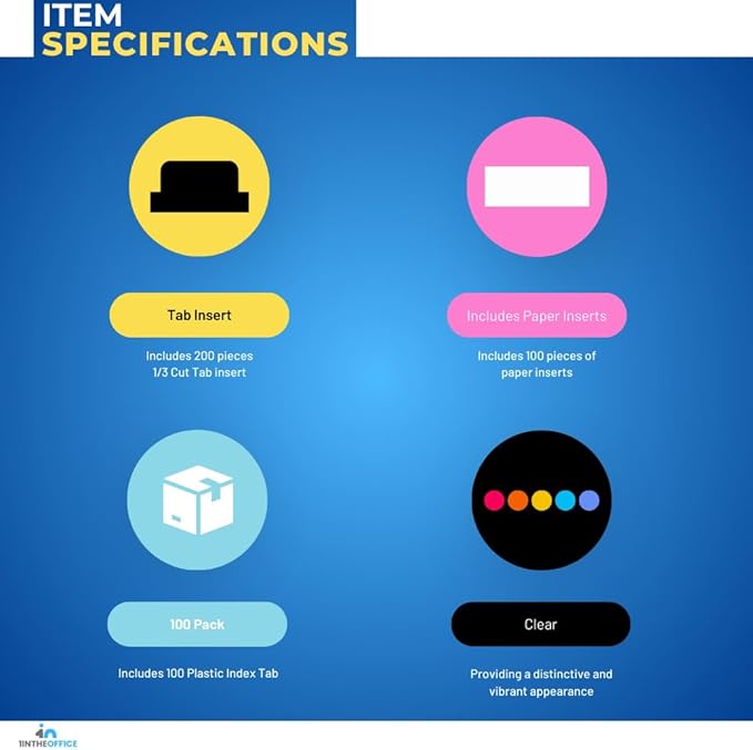 1InTheOffice Clear Hanging Folder Tabs and Inserts, Plastic Clear Tabs and Inserts, File Folder Tabs, 3-1/2" x 5/8", 100/Pack