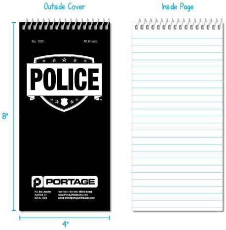 Portage Public Safety Police Notebook – Top Bound Spiral Notebook, Writing Pad for Interviews, Accidents & Incident Reports, Field Notes Book for Police – 4x8 In, 70 Sheets, 3 Pack