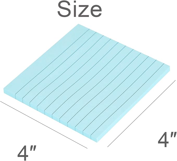 Vanpad Lined Sticky Notes 4x4 Inches, Light Blue Ruled Self-Stick Pads, Easy to Post for Home, Office, Notebook, 8 Pads/Pack