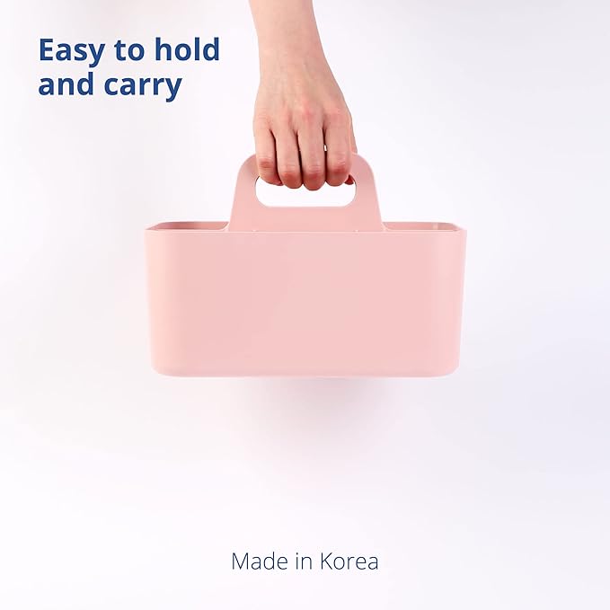 BLUE GINKGO Stackable Organizer Caddy – Korean-Made Portable Tote for Bathroom, Office, Crafts, or School Supplies (Rectangle, Pink)