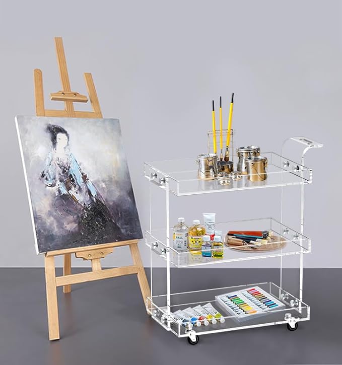 ONELUX 2319 Clear Acrylic Storage Rolling Cart,Mobile Bar Cart