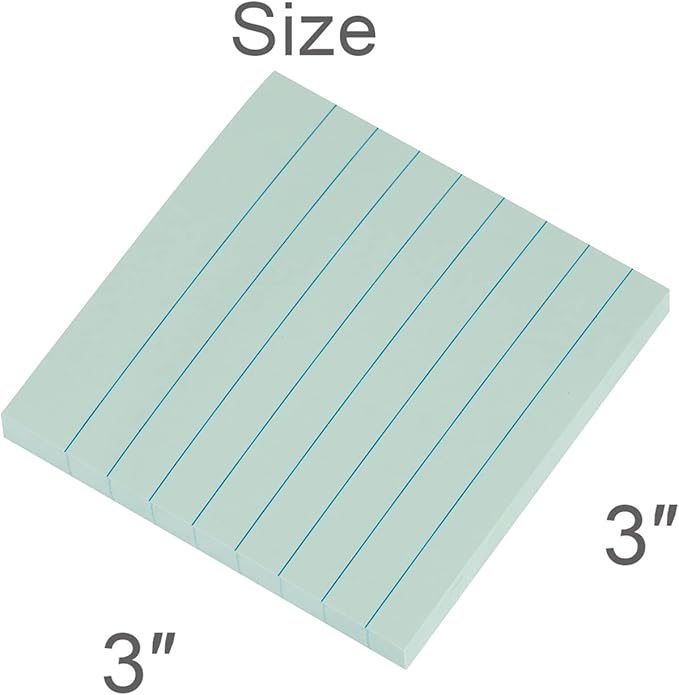 Vanpad Lined Sticky Notes 3x3 Inches, Grayish Green Ruled Self-Stick Pads, Easy to Post for Home, Office, Notebook, 8 Pads/Pack