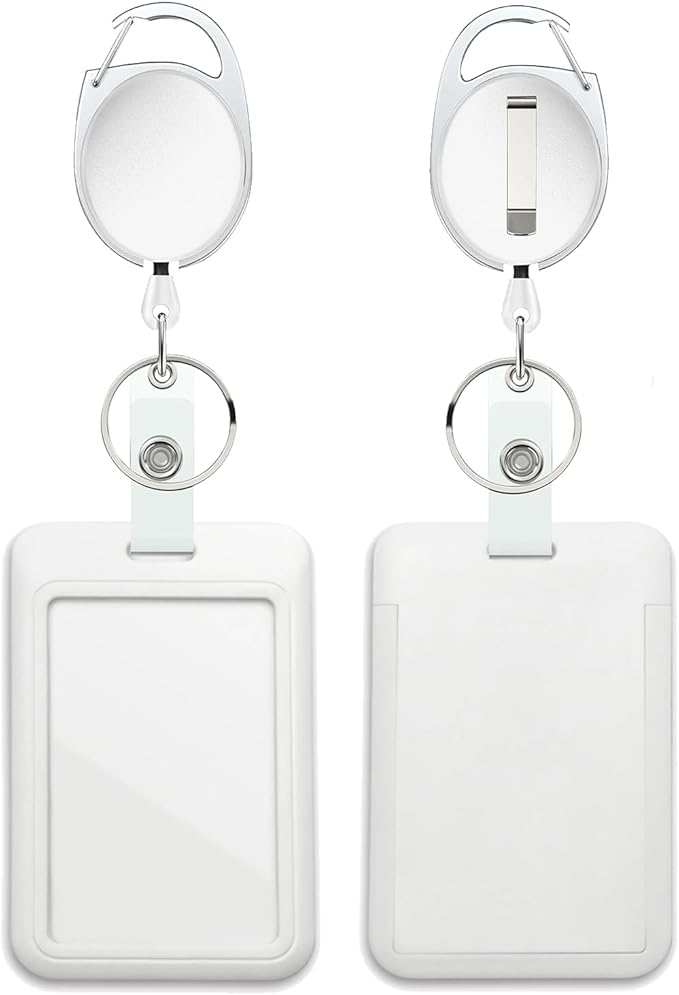 White Badge Holder with Retractable Reel ,Badge Clips Retractable Heavy Duty Badge Reel,Keychain,ID Holder for School Nurse Office Teen