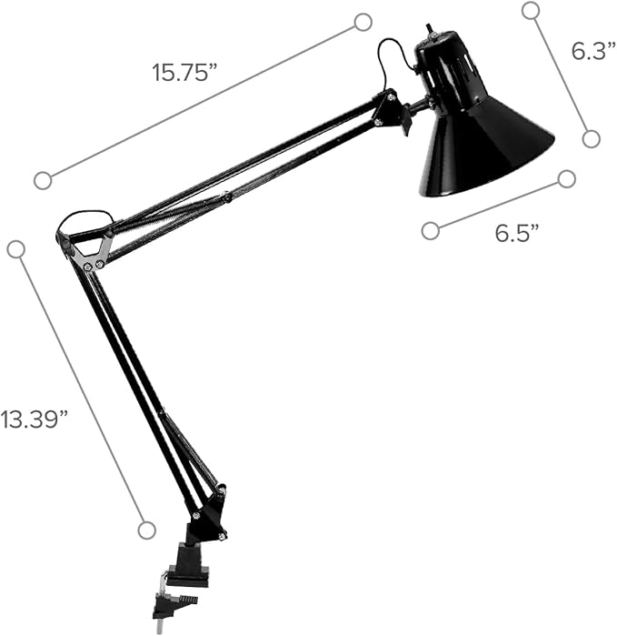 Bostitch Office VLF100 LED Swing Arm Desk Lamp with Clamp Mount, 36" Reach, Includes LED Bulb,Black