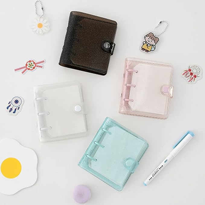 3 Ring Glitter Binder Cover Clear PVC Notebook Cover Protector Loose Leaf Folder Binder Mini Transparent Binder Pockets with Paper Black