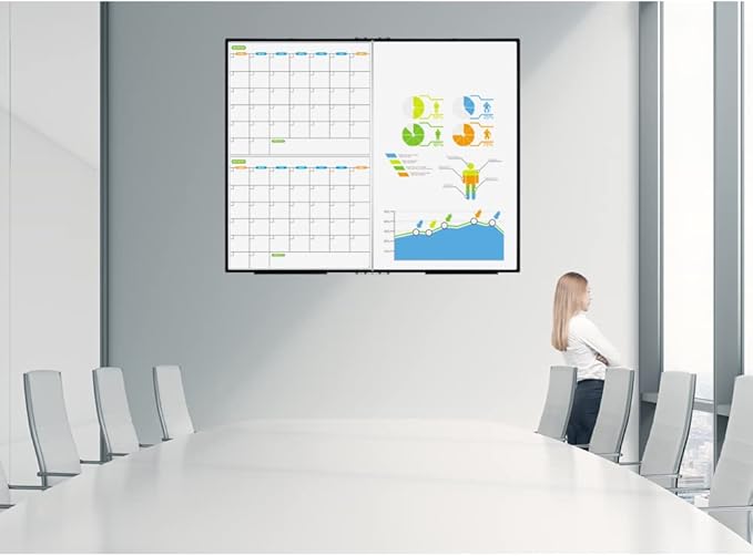 JILoffice Magnetic Foldable Dry Erase Calendar Whiteboard Combo, 2 Month Calendar Board & White Board 60 X 48 Inch, Black Aluminum Frame Wall Mounted Board for Office Home and School