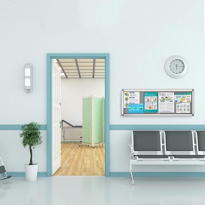 SWANCROWN Enclosed Noticeboard Grey Frabric Bulletin Boards Lockable Display Case Tamperproof with Keys Pins,38x14inch