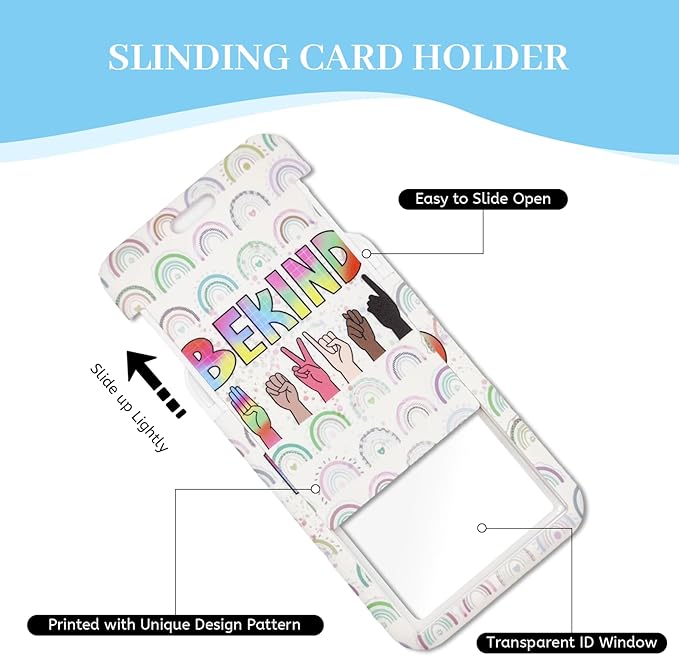 Lanyards for Id Badges, Be Kind Badge Holder with Retractable Reel Clip, Rainbow Work Name Tag Keychain Lanyard ID Card Protector Cover Case for Women Teacher Nurse Nursing Doctor Office