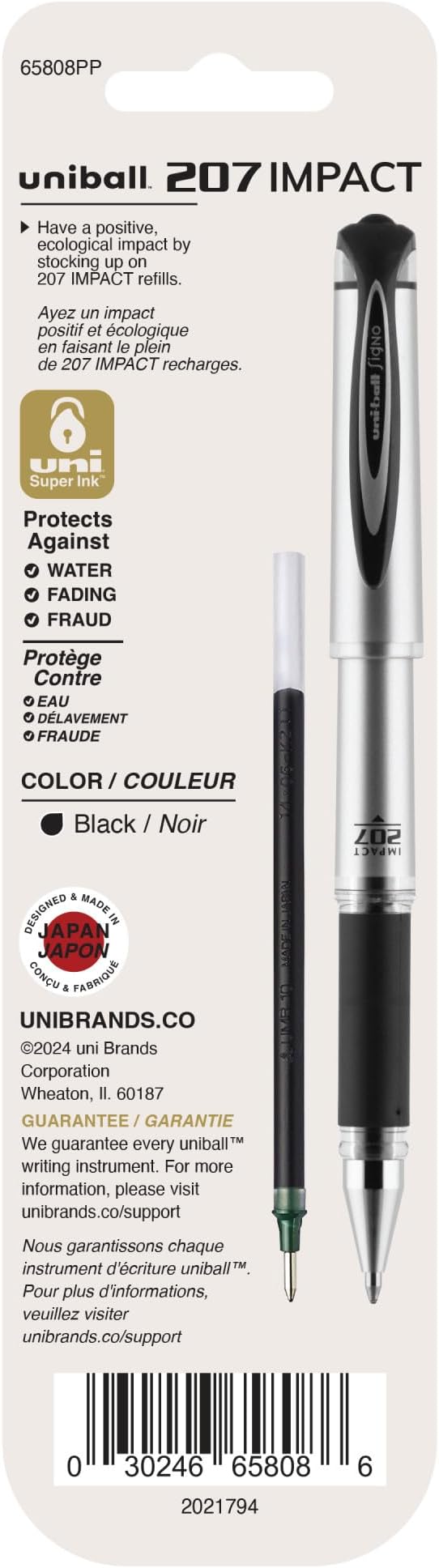 uniball Refill For Gel Impact Gel Pens, Bold Conical Tip, Black Ink, 2/pack