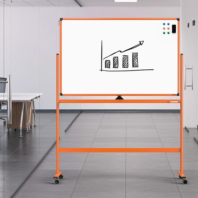 Whiteboard on Wheels, 48x32 Inches Mobile Whiteboard, Rolling Dry Erase Board with Stand, Magnetic Standing White Board for Office, School, Home, Large Double Sided White Board with Paper Pad