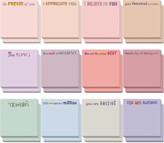 Yinder 24 Pcs Inspirational Sticky Notes with Lines Cute Motivational Sticky Notes Pad Employee Appreciation Gifts Bulk for Teacher Nurse Coworkers Office Supplies 3 x 3''(Aesthetics,Thank You)