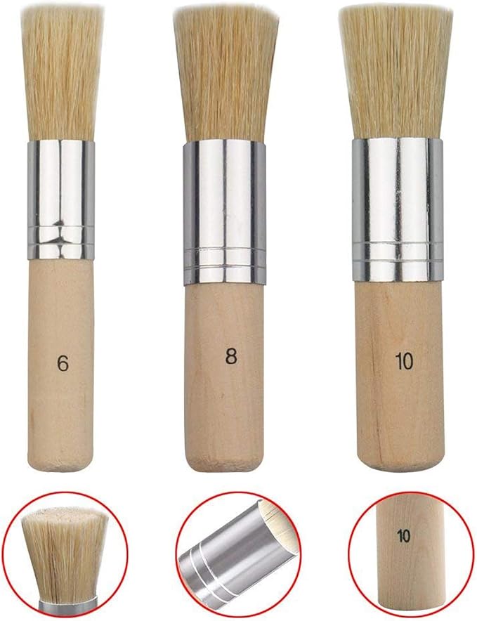 Wooden Stencil Brush (Set of 3), Natural Bristle Brushes Perfect for Acrylic Painting, Oil Painting, Watercolor Painting, Stencil Project, Card Making and DIY Art Crafts
