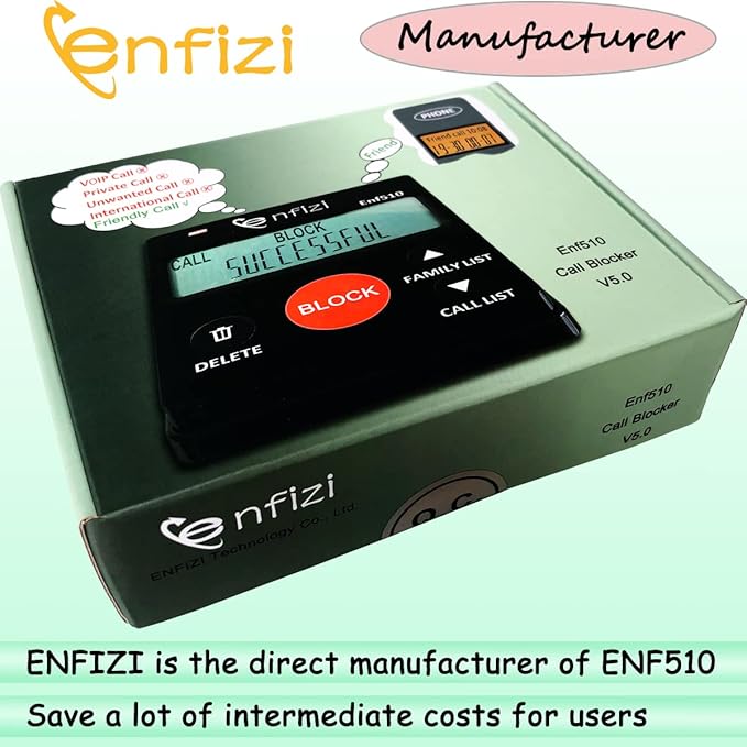 Enf510 Call Blocker for Landline Phones/Answering Machine/Home Cordless Phones, Works with All Analog Telephones, Block unwanted Calls