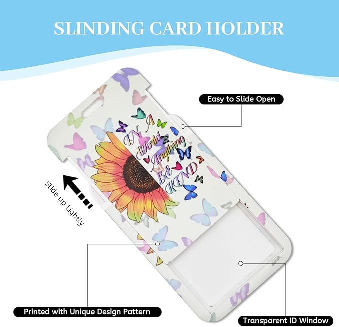 Lanyards for Id Badges, Positive Inspiration Badge Holder with Retractable Reel Clip, Sunflower Be Kind Work Name Tags Keychain Lanyard ID Card Protector for Women Teacher Nurse Office