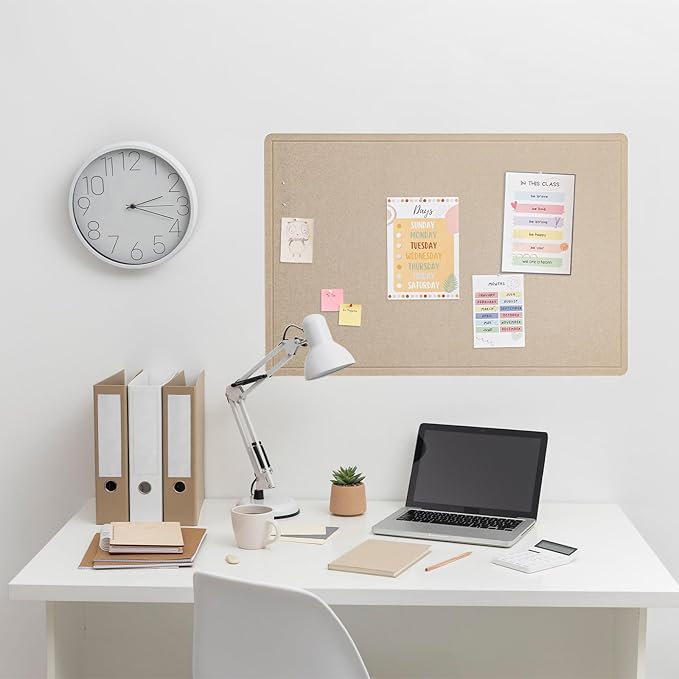 Bulletin Board, 36 x 24 inches Felt Board - Decorative Pin Board, Cork Board Alternative for Wall, 3' x 2' Foldable Picture Board Self-Adhesive Vision Board Prayer Board with 20 Pushpins - Beige Brown