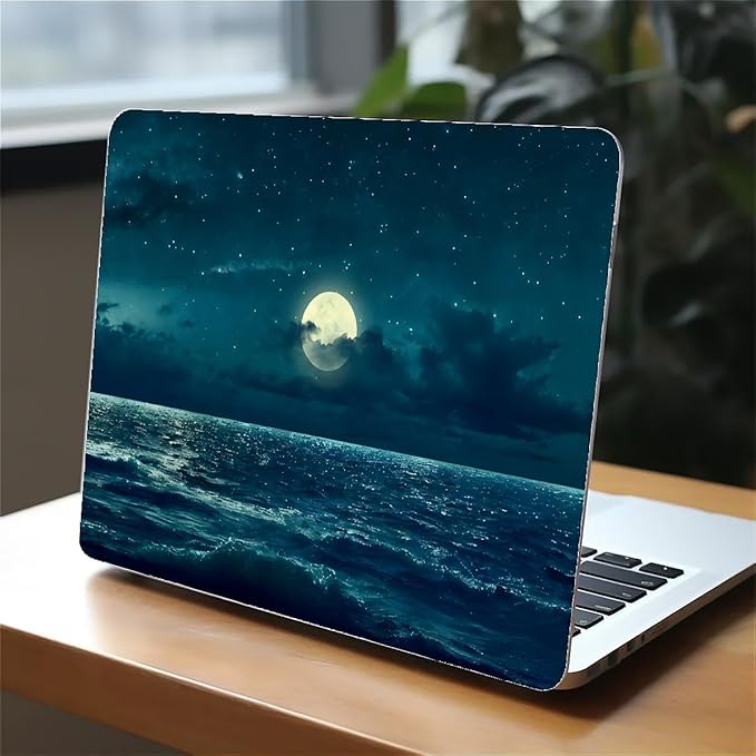 Compatible with MacBook Air 13.6 Inch Case 2024 2023 2022 Release Model A3113 M3 A2681 M2, Night Sea Beach Moon Ocean Landscape Hard Plastic Shell Cover Case