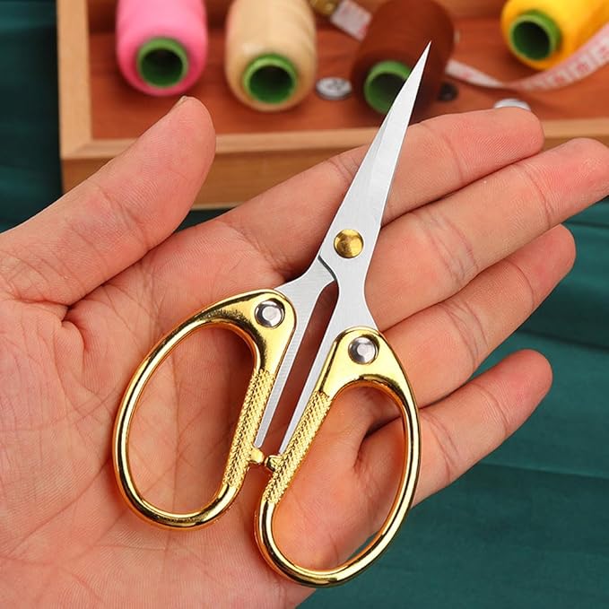 5" All Stainless Steel Office Scissors,Ultra Sharp Blade Shears,Sturdy Sharp Scissors for Office Home School Sewing Fabric Craft Supplies Multipurpose Scissors Gold