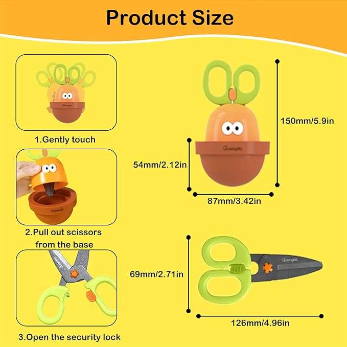 Dravilloy4.73" Carrot-Shaped Safety Scissors with Storage,Office ,Home Scissors for Arts and Crafts,Blunt tip Scissors for Kids. Craft Plastic Scissors for Preschool Supplies and Scrapbooking Supplies