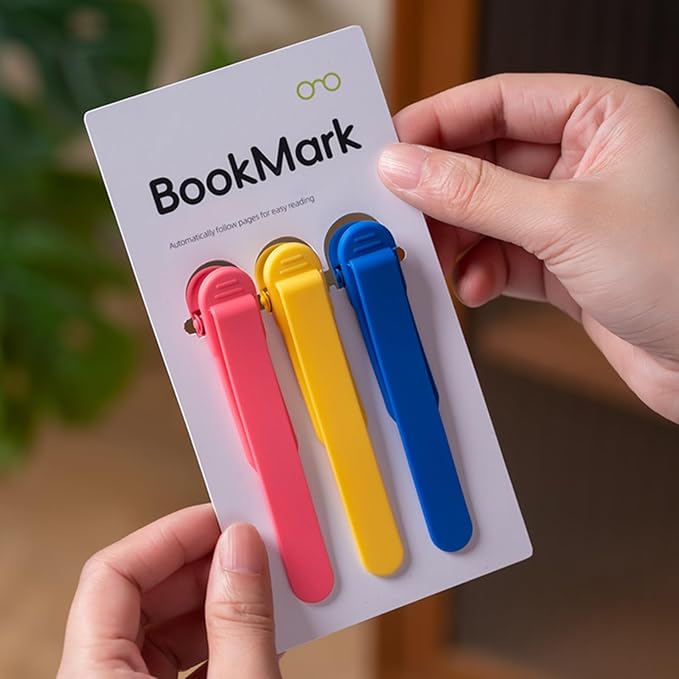 3Pcs Automatic Bookmark, Silicone Smart Book Marks for Reading Women, Men, Kids,Cute Unique Book Markers Bookmark Clip Reading Accessories Gifts for Book Lovers (1 Yellow+1 Red+1 Blue)