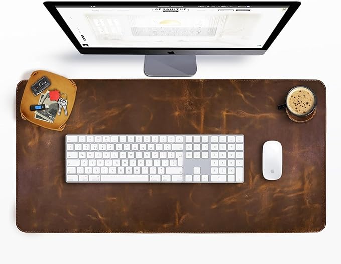 Leather Desk Pad (Real) Leather Desk Mat Set (32x16) Large Desk Cover Desk Blotter Desk Protector Computer Mat for Keyboard Gaming Mouse Pad Table Laptop Office Desktop Accessories Antique 2mm ELIZO
